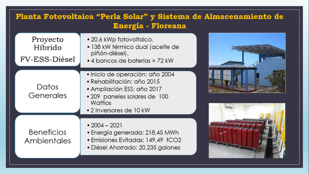 Planta Fotovoltaica Perla Solar y Sistema de Almacenamiento Energia Floreana